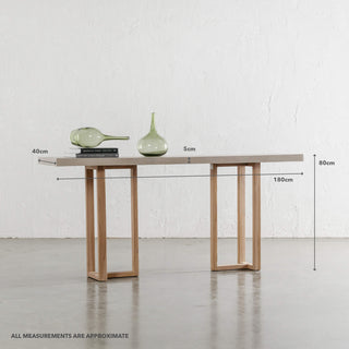 ARIA HALMSTAD HALL TABLE | SAHARA CIMENT + TEAK LEGS | 180CM  |  MEASUREMENTS