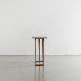 ARIA HALMSTAD HALL TABLE  |  SAHARA CIMENT + TEAK LEGS  |  120CM END VIEW