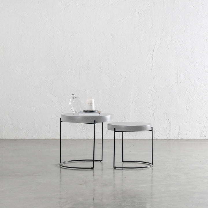 ARIA CONCRETE GRANITE SIDE TABLES  |  ROUND  |  PACKAGE 2 x SIDE TABLES  |  ZINC ASH