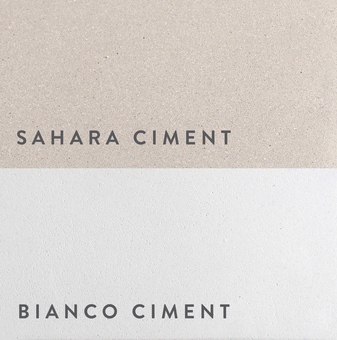 ARIA HALMSTAD COFFEE TABLE  |  BIANCO CIMENT + BLACK IRON LEGS  |  120CM