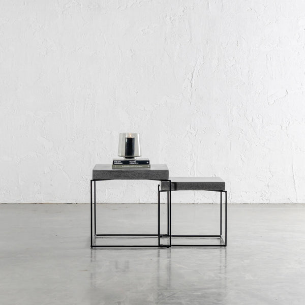 ARIA CONCRETE GRANITE SIDE TABLES |  SQUARE  |  PACKAGE 2 x SIDE TABLES  |  CLASSIC MID GREY