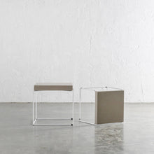 ARIA CONCRETE GRANITE SIDE TABLES UNSTYLED |  SQUARE  |  PACKAGE  2 x SIDE TABLES  | SAHARA CIMENT + WHITE FRAME