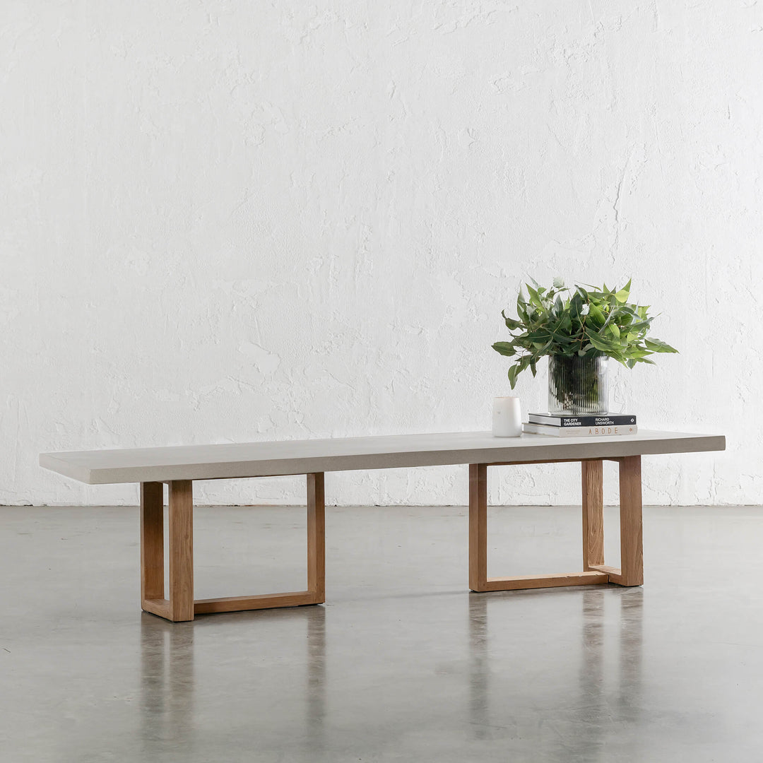 ARIA HALMSTAD BENCH  |  SAHARA CIMENT + TEAK LEGS  |  200CM