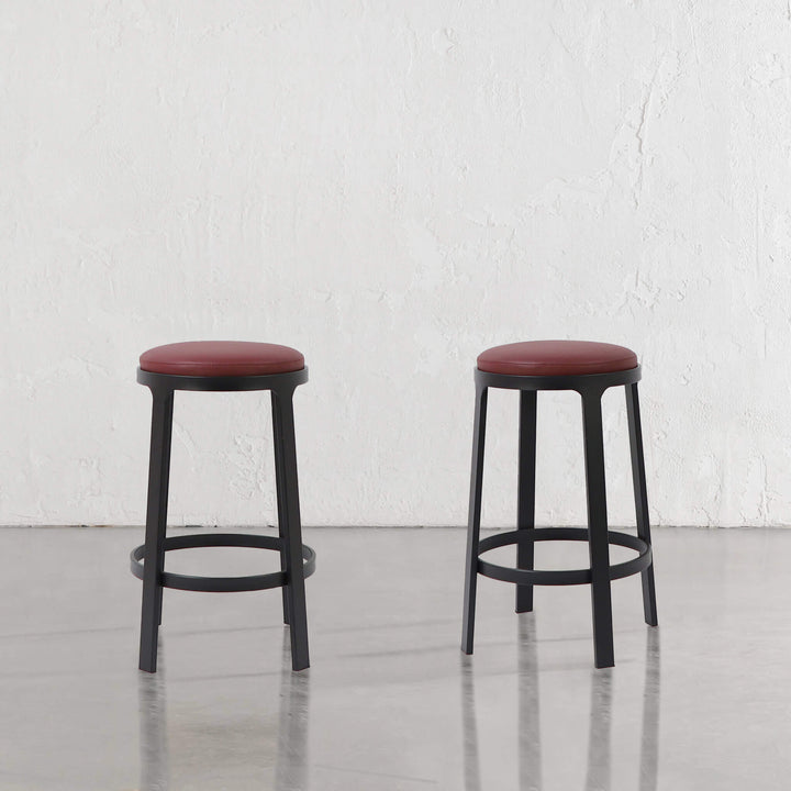 ARNHEM COUNTER STOOL  |  BURNISHED CURRANT VEGAN LEATHER