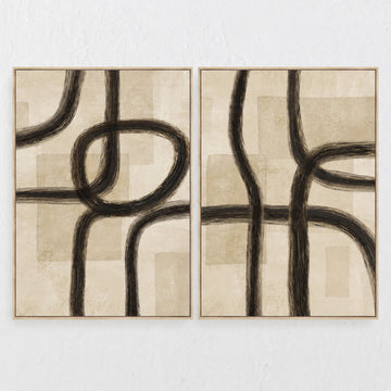 ASTI FRAMED CANVAS PRINT  |  SET OF 2  |  90X120CM  |  CHARCOAL + NATURAL BEIGE  |  NATURAL BAMBOO FRAME