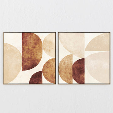 AZERRO FRAMED TEXTURED CANVAS PRINT |  SET OF 2  |  100 X 100CM  |  NATURAL TAUPE + RUST  |  OAK NATURAL FRAME