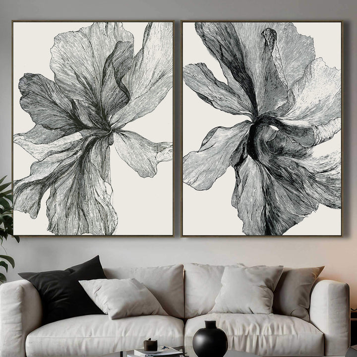 LBD EXCLUSIVE  |  BADEN FRAMED CANVAS PRINT |  SET OF 2  |  90X 120CM  |  INK BLACK + OFF WHITE   |  OAK NATURAL FRAME