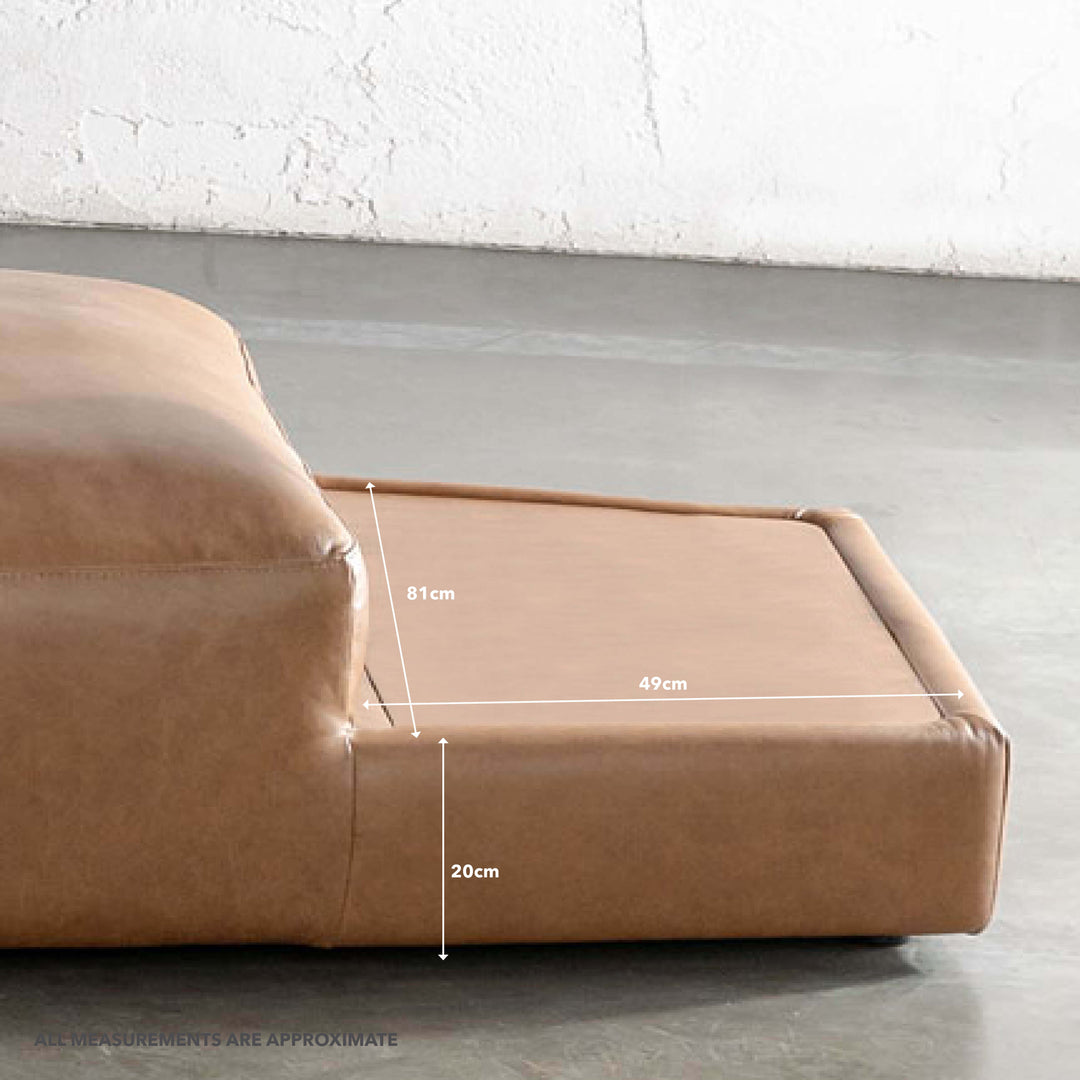 BAMBERG ANGLED MODULAR CHAISE LOUNGE SOFA  |  DAKOTA SADDLE TAN | OPEN MODULAR END SHELF MEASUREMENTS