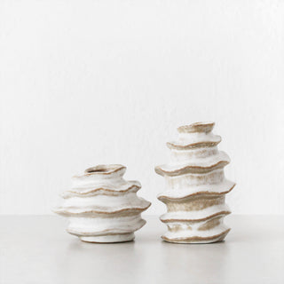 BARDIN ORGANIC BUD VASE BUNDLE X2  |  MEDIUM + TALL  |  TAUPE FOG CERAMIC