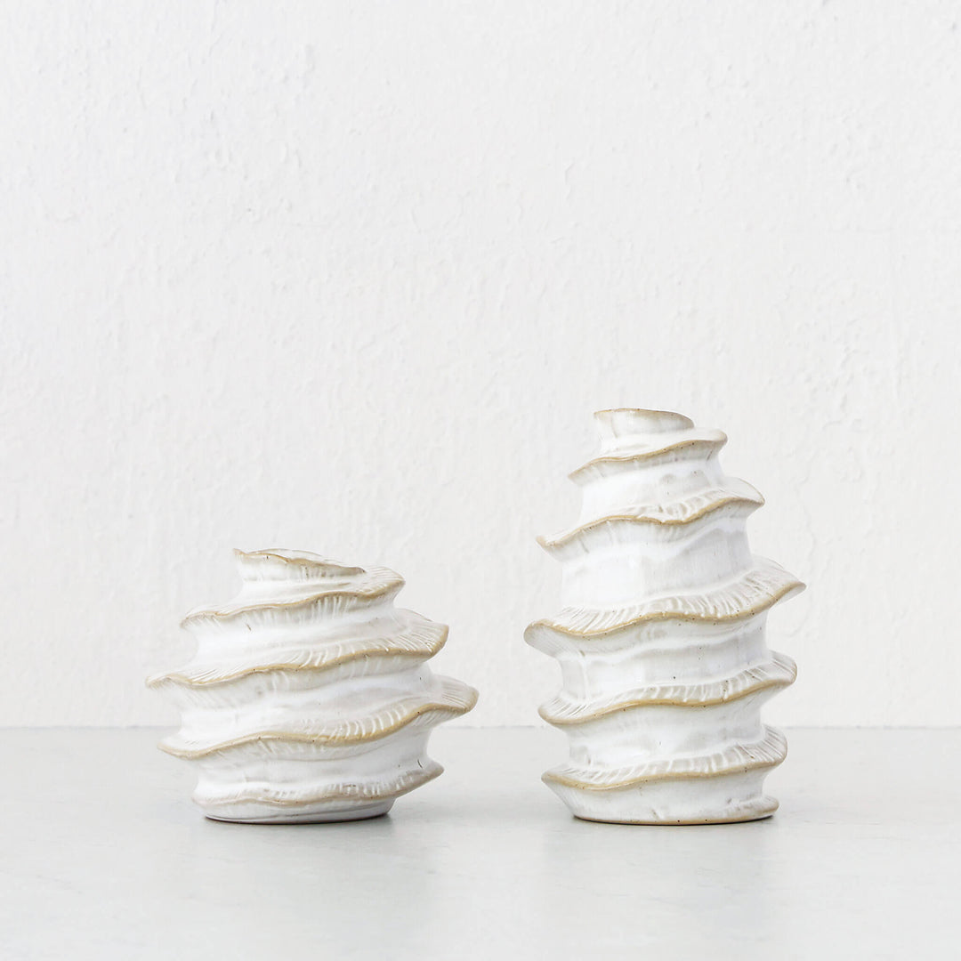 BARDIN ORGANIC GLOSS BUD VASE BUNDLE X2  |  MEDIUM + TALL  |  BURNISHED PARCHMENT CERAMIC