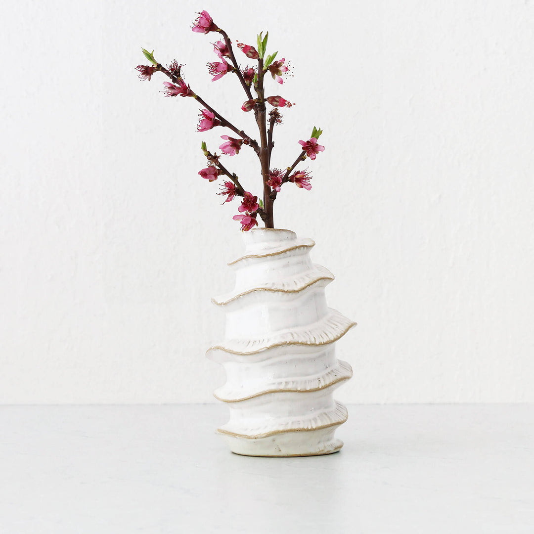 BARDIN ORGANIC GLOSS BUD VASE  |  TALL  |  BURNISHED PARCHMENT CERAMIC
