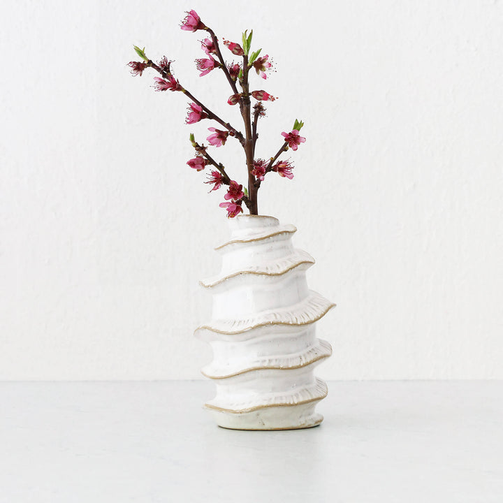 BARDIN ORGANIC GLOSS BUD VASE  |  TALL  |  BURNISHED PARCHMENT CERAMIC