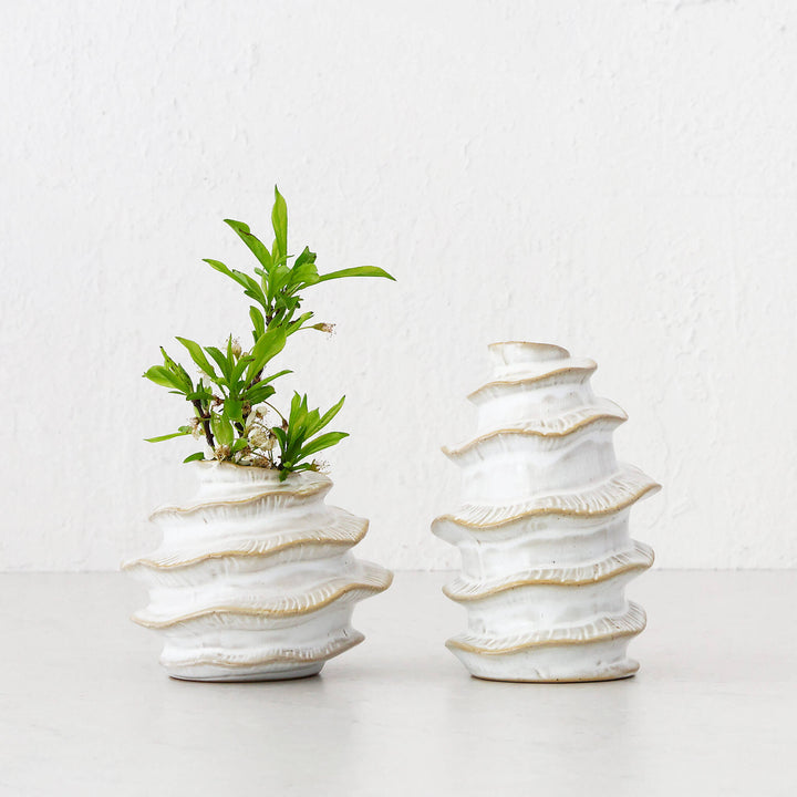 BARDIN ORGANIC GLOSS BUD VASE  |  MEDIUM + TALL  |  BURNISHED PARCHMENT CERAMIC