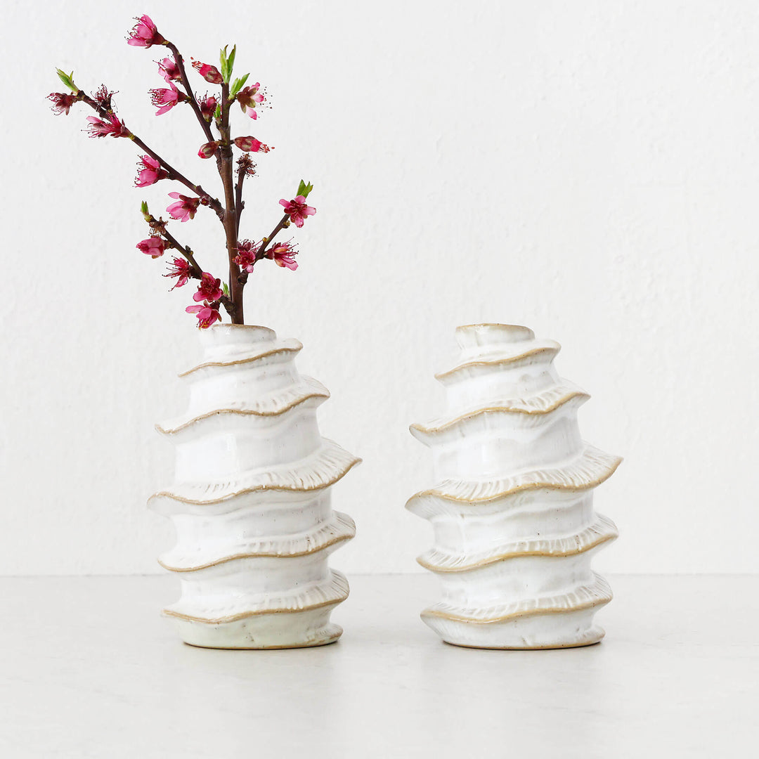 BARDIN ORGANIC GLOSS BUD VASE BUNDLE X2  |  TALL  |  BURNISHED PARCHMENT CERAMIC