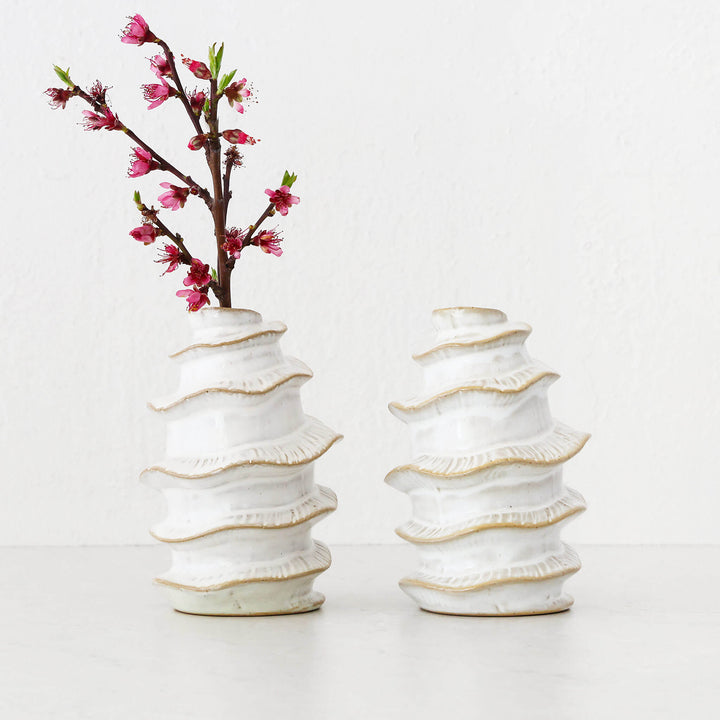 BARDIN ORGANIC GLOSS BUD VASE BUNDLE X2  |  TALL  |  BURNISHED PARCHMENT CERAMIC