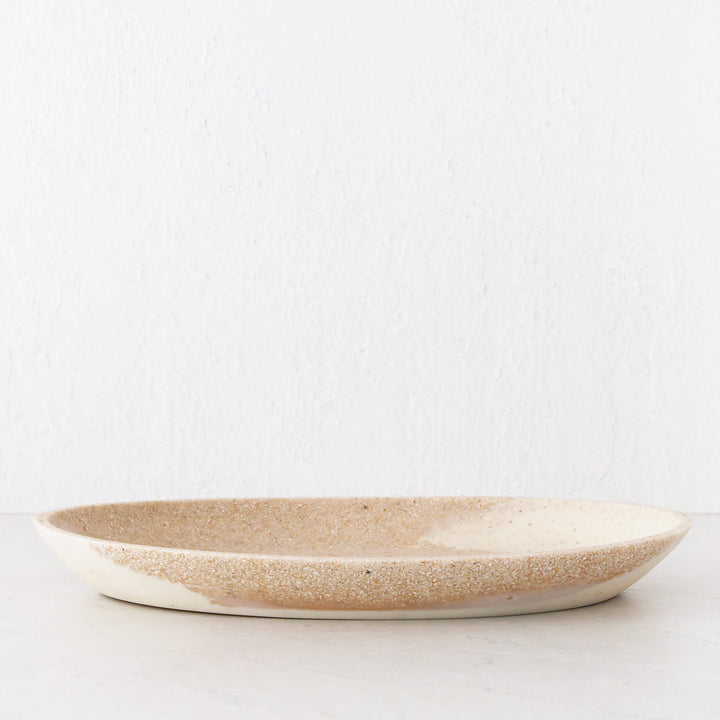 BARLETTA OVAL RESIN SERVING PLATTER  |  EXTRA LARGE 40CM  |  SANDY DUNE + TERRAZZO WHITE RESIN