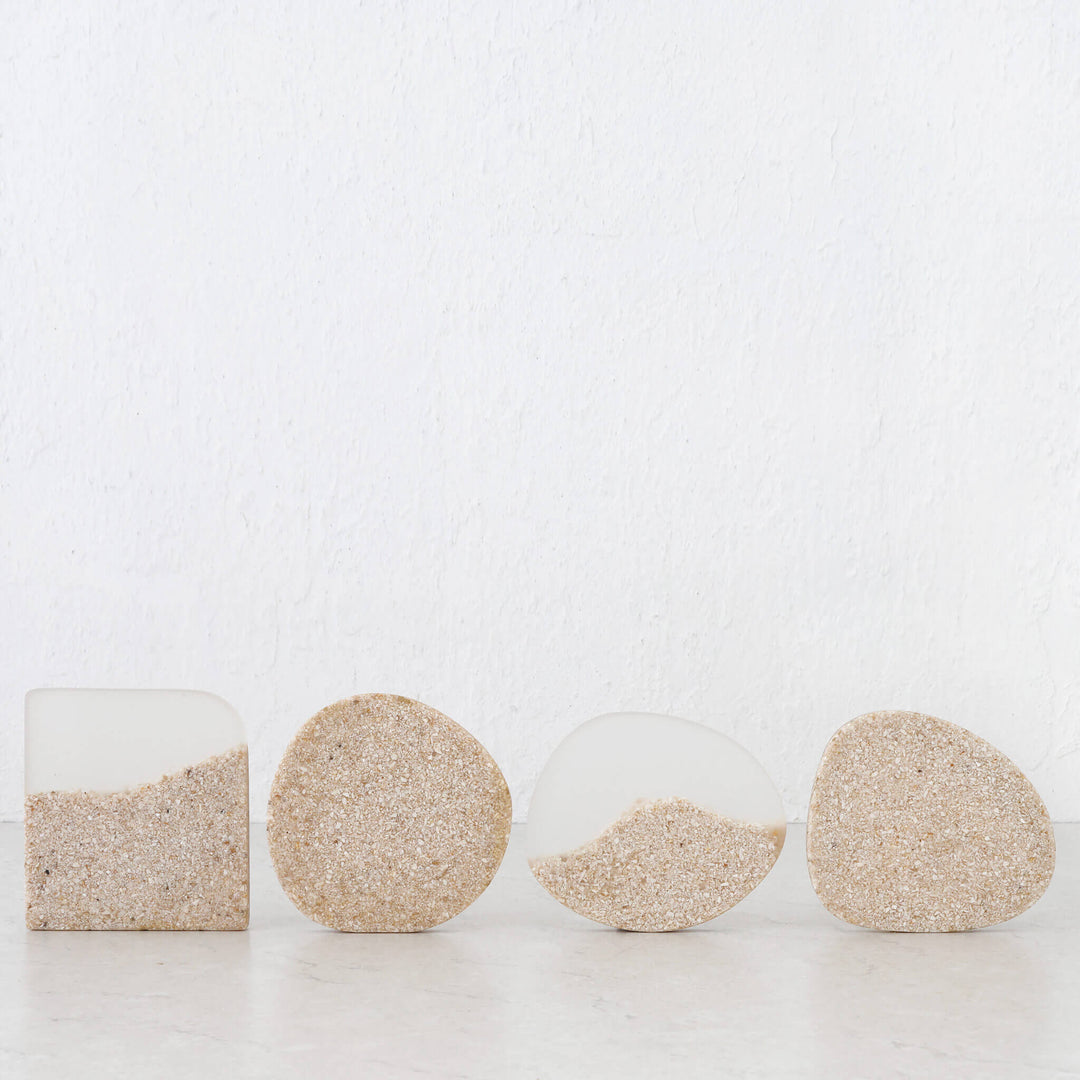 BARLETTA RESIN COASTER   |  SANDY DUNE + TERRAZZO WHITE RESIN | ROW OF 4