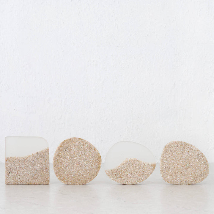 BARLETTA RESIN COASTER   |  SANDY DUNE + TERRAZZO WHITE RESIN | ROW OF 4