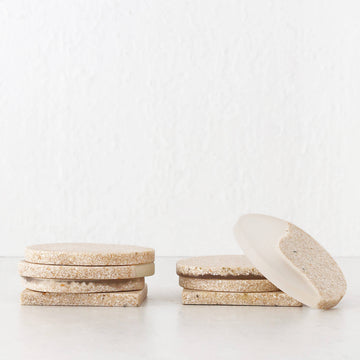 BARLETTA RESIN COASTER | SET OF 8 | SANDY DUNE + TERRAZZO WHITE