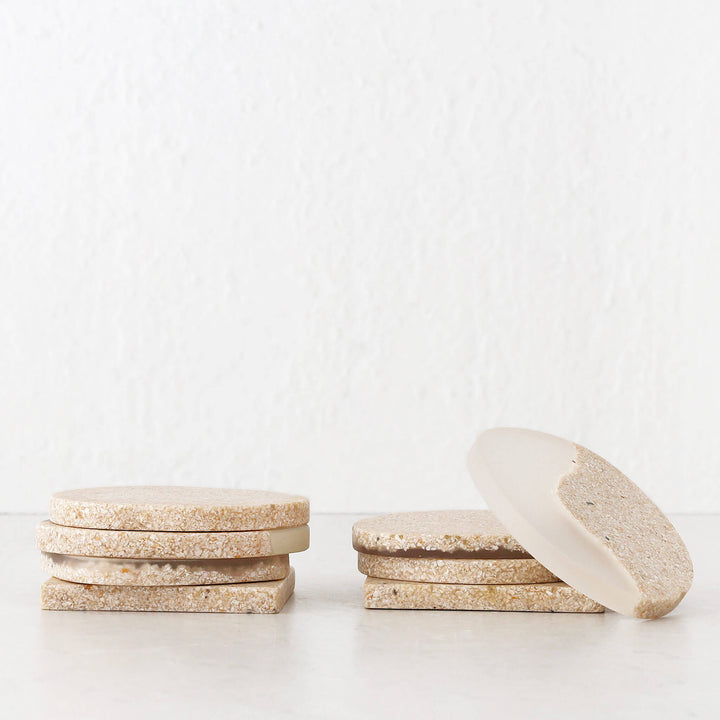 BARLETTA RESIN COASTER | SET OF 8 | SANDY DUNE + TERRAZZO WHITE