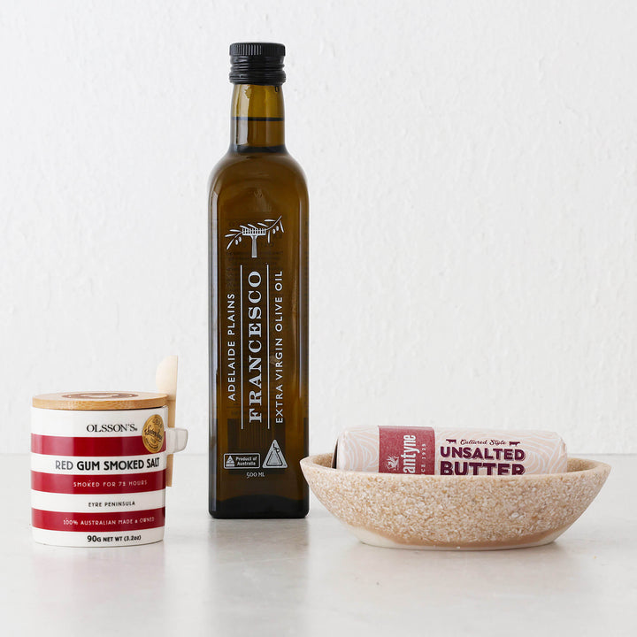 BARLETTA ROUNDED RESIN SERVING BOWL  |  SMALL 15CM  |  SANDY DUNE + TERRAZZO WHITE RESIN