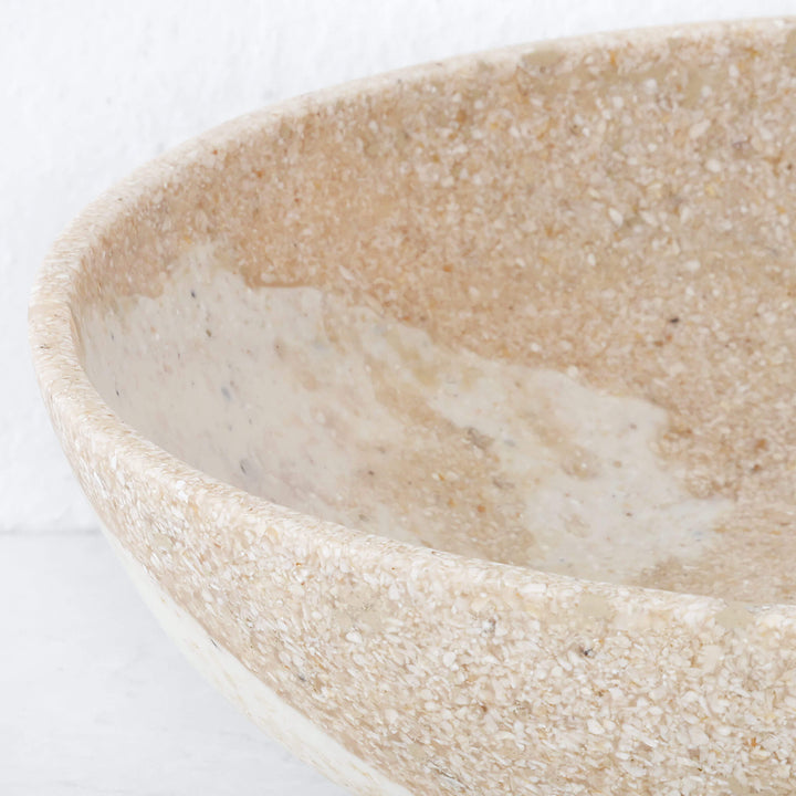 BARLETTA ROUNDED RESIN SERVING BOWL BUNDLE X2  |  EXTRA LARGE 35CM  |  SANDY DUNE + TERRAZZO WHITE RESIN