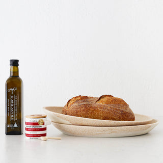 BARLETTA OVAL RESIN SERVING PLATTER BUNDLE X2  |  EXTRA LARGE 40CM  |  SANDY DUNE + TERRAZZO WHITE RESIN