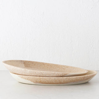 BARLETTA OVAL RESIN SERVING PLATTER BUNDLE X2  |  EXTRA LARGE 40CM  |  SANDY DUNE + TERRAZZO WHITE RESIN