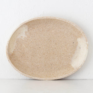 BARLETTA OVAL RESIN SERVING PLATTER  |  EXTRA LARGE 40CM  |  SANDY DUNE + TERRAZZO WHITE RESIN