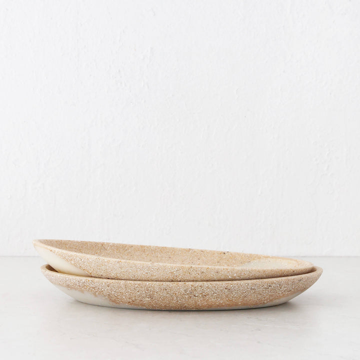 BARLETTA OVAL RESIN SERVING PLATTER BUNDLE X2  |  LARGE 35CM  |  SANDY DUNE + TERRAZZO WHITE RESIN