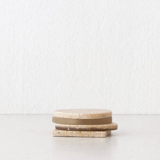 BARLETTA RESIN COASTER  |  SET OF 4  |  SANDY DUNE + TERRAZZO WHITE RESIN