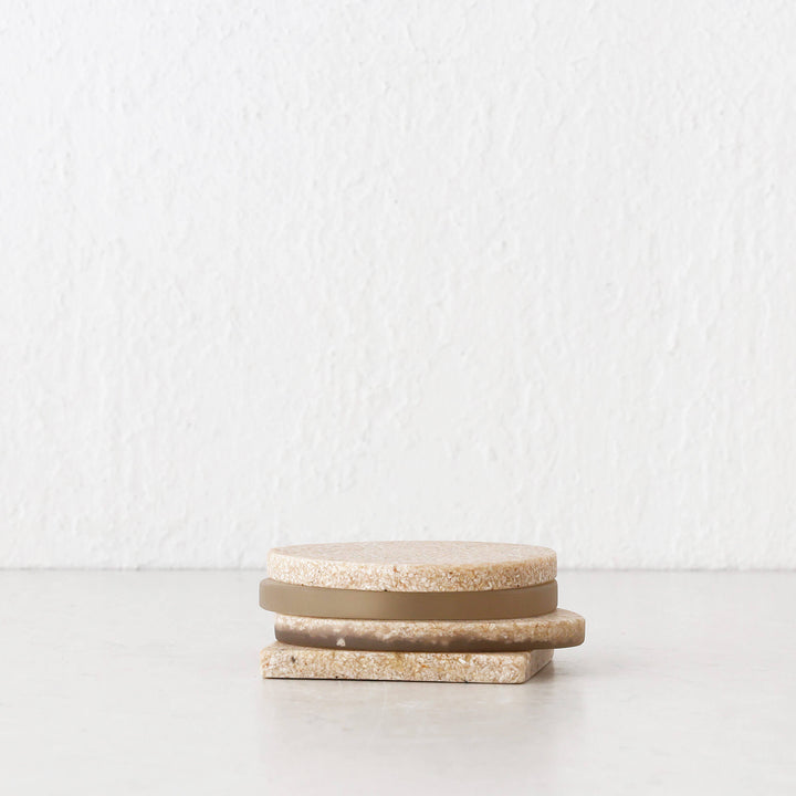 BARLETTA RESIN COASTER  |  SET OF 4  |  SANDY DUNE + TERRAZZO WHITE RESIN