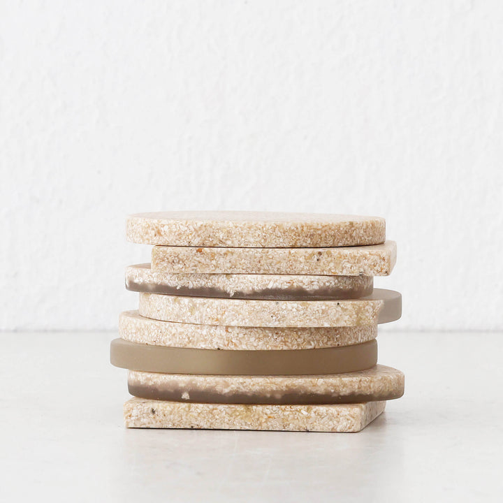 BARLETTA RESIN COASTER  |  SET OF 8  |  SANDY DUNE + TERRAZZO WHITE