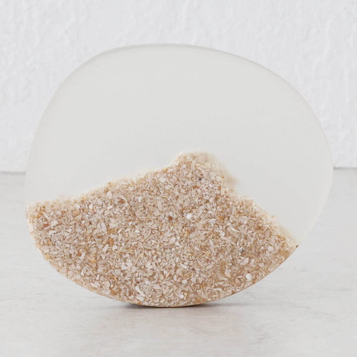 BARLETTA RESIN COASTER  |  SET OF 4  |  SANDY DUNE + TERRAZZO WHITE RESIN