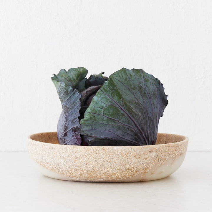 BARLETTA ROUNDED RESIN SERVING BOWL  |  LARGE 28CM  |  SANDY DUNE + TERRAZZO WHITE RESIN