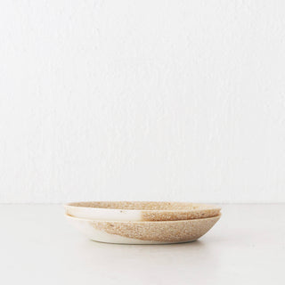 BARLETTA ROUNDED RESIN SERVING PLATTER BUNDLE X2  |  SMALL 20CM  |  SANDY DUNE + TERRAZZO WHITE RESIN
