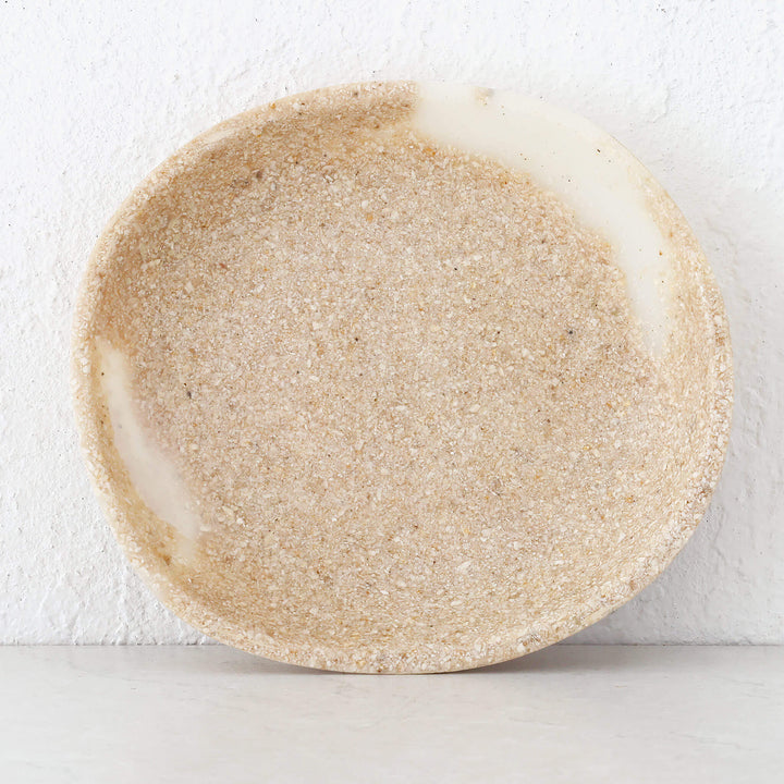 BARLETTA ROUNDED RESIN SERVING PLATTER BUNDLE X2  |  SMALL 20CM  |  SANDY DUNE + TERRAZZO WHITE RESIN