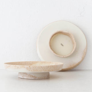 BARLETTA ROUND FOOTED SERVING PLATTER  |  LARGE 34CM  |  SANDY DUNE + TERRAZZO WHITE RESIN