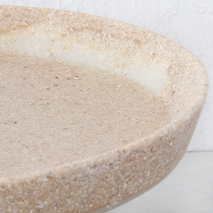 BARLETTA ROUND FOOTED SERVING PLATTER  |  LARGE 34CM  |  SANDY DUNE + TERRAZZO WHITE RESIN