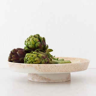 BARLETTA ROUND FOOTED SERVING PLATTER  |  LARGE 34CM  |  SANDY DUNE + TERRAZZO WHITE RESIN