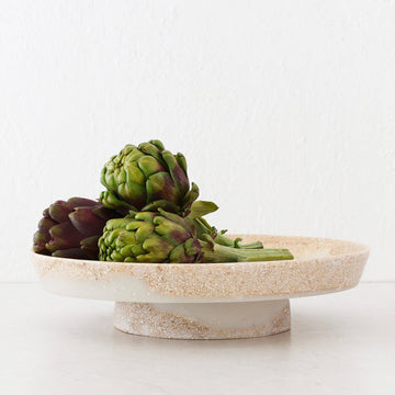 BARLETTA ROUND FOOTED SERVING PLATTER  |  LARGE 34CM  |  SANDY DUNE + TERRAZZO WHITE RESIN