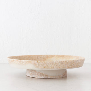 BARLETTA ROUND FOOTED SERVING PLATTER  |  LARGE 34CM  |  SANDY DUNE + TERRAZZO WHITE RESIN