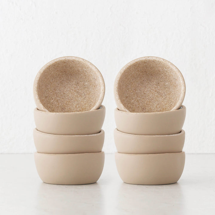 BARLETTA ROUND RESIN PINCH BOWL BUNDLE X8  |  MINI 10CM  |  SANDY DUNE + TERRAZZO WHITE RESIN
