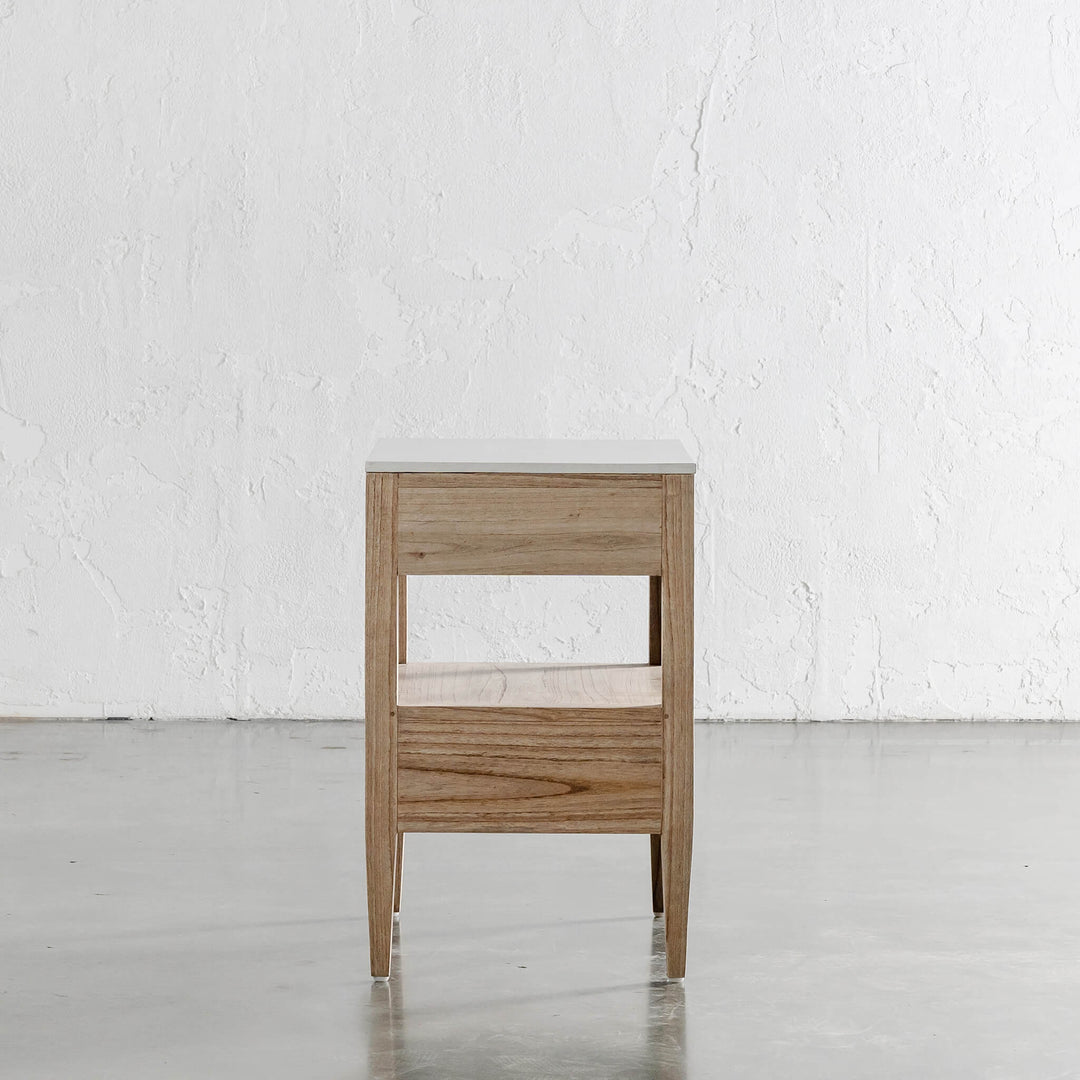 BASILIO CONRAD NIGHTSTAND  |  NATURAL ASH + BIANCO CIMENT SIDE VIEW