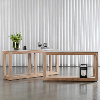 BASILIO CONSOLE TABLE COLLECTION | NATURAL ASH + BIANCO CIMENT