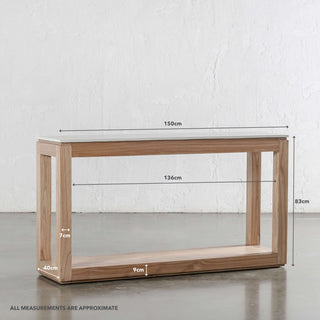 BASILIO CONSOLE TABLE | 150CM | NATURAL ASH + BIANCO CIMENT | MEASUREMENTS