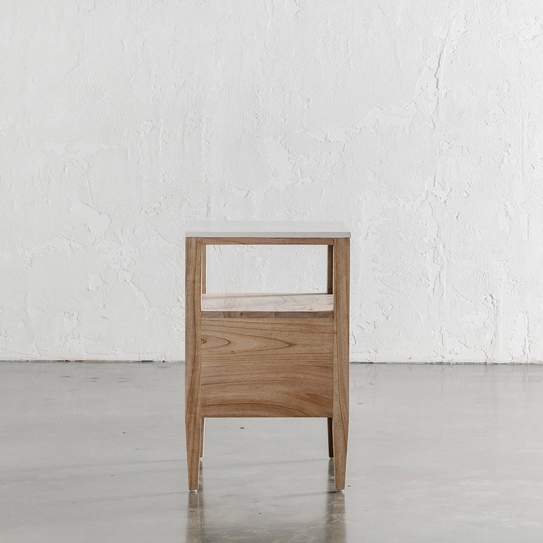 BASILIO JARDIN NIGHTSTAND END VIEW  |  NATURAL ASH + BIANCO CIMENT