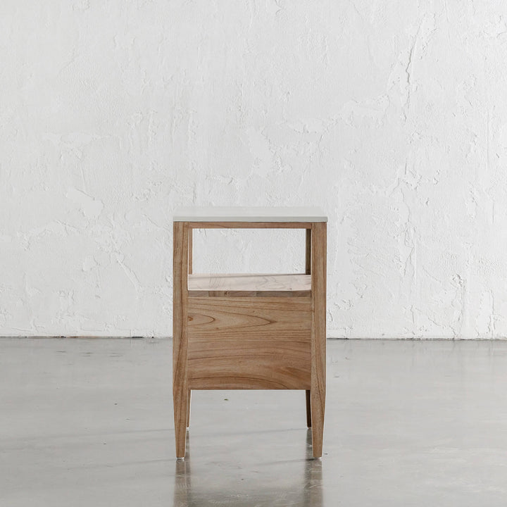 BASILIO JARDIN NIGHTSTAND END VIEW  |  NATURAL ASH + BIANCO CIMENT