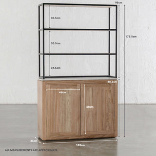 BASILIO OPEN BOOKSHELF  |  2 DOOR  |  NATURAL ASH + BIANCO CIMENT | MEASUREMENTS
