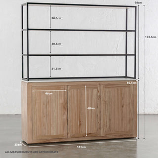 BASILIO OPEN BOOKSHELF  |  3 DOOR  |  NATURAL ASH + BIANCO CIMENT |MEASUREMENTS